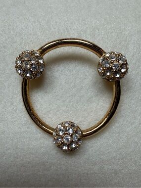 Swarovski Swan Signed Gold Tone Clear Crystal Ball Circular Vintage Brooch